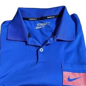 Nike Golf Polo Men XL Blue Long Sleeve Dri-FIT Tour Performance Pocket Shirt